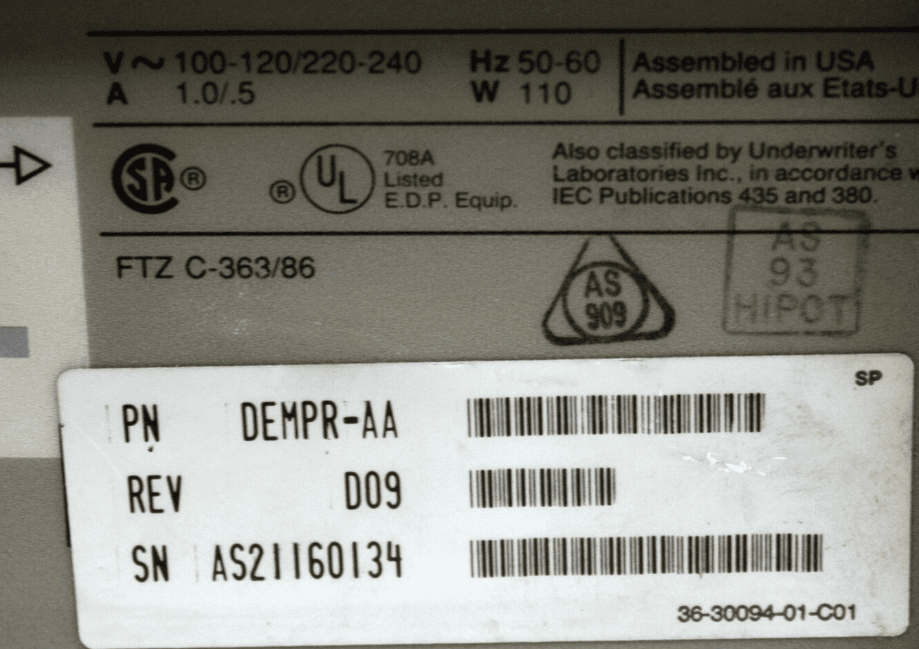DEC DEMPR-AA, label